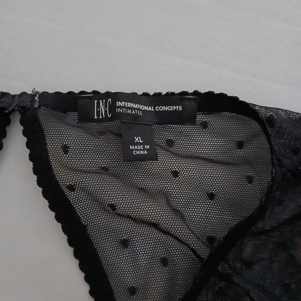 I.N.C. International Concepts Swiss Dot Lingerie Thong Bodysuit, Black, Size XL - Picture 6 of 11